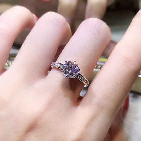 Round Brilliant Diamond 6 Prong CZ Bridal Rings for Women, HA4442-6 - Picture 3 of 6